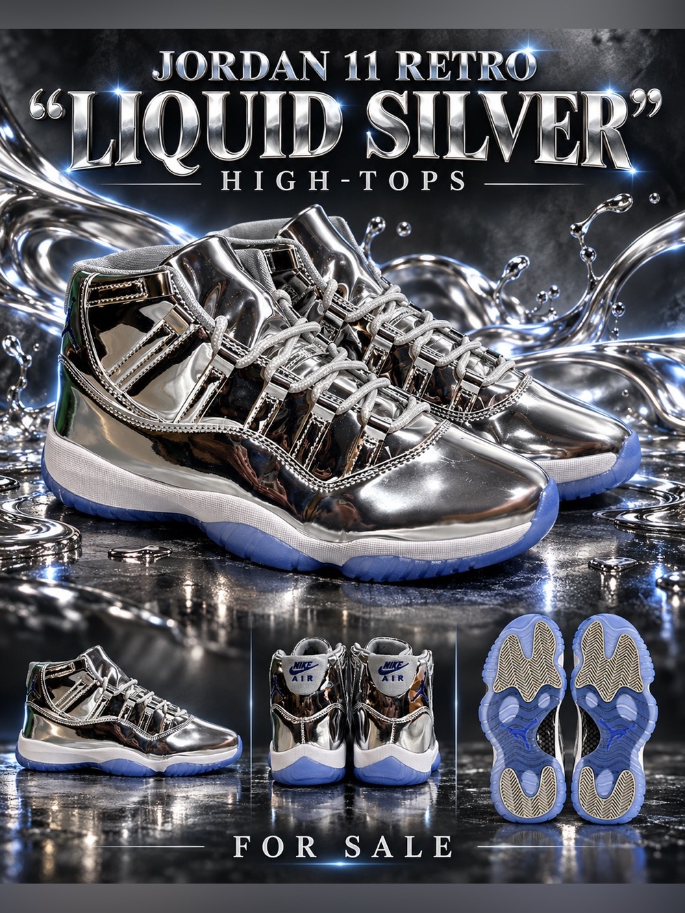 Jordan 11 “Liquid Silver” Athletic Shoes